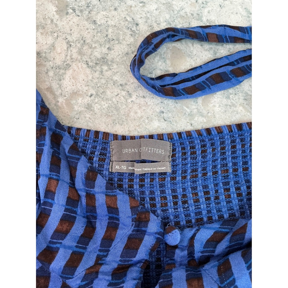 Urban Outfitters Romper Kimchi Blue XL Blue Brown Plaid Smocked VNeck Sleeveless